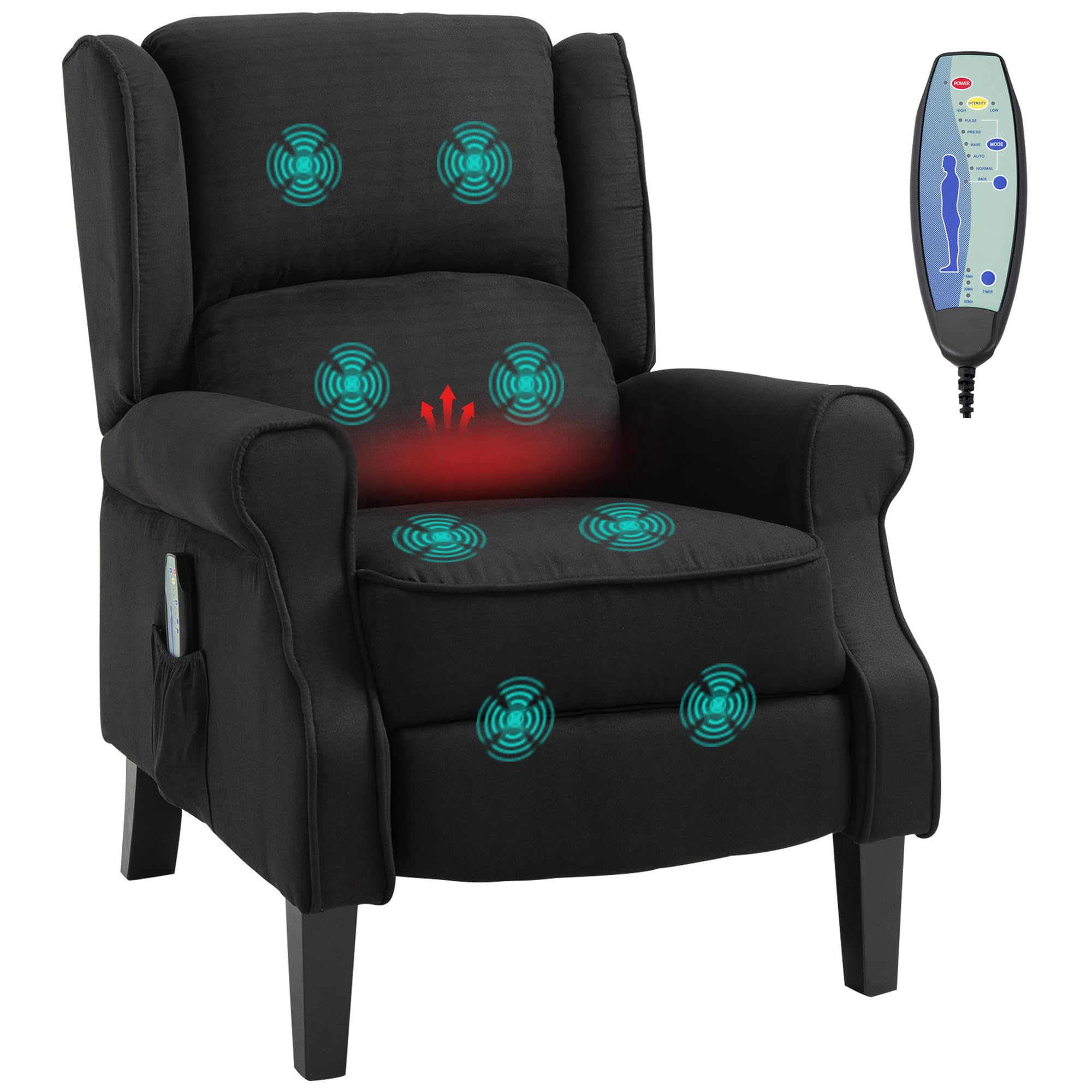 HOMCOM Poltrona Massaggiante Relax Reclinabile con Funzione Riscaldante e Telecomando, 78x83x101cm, Nero