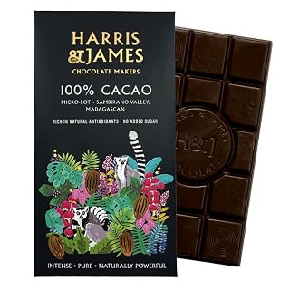 Harris & James 100% Cacao Chocolate Bar. Made From Madagascan Cacao, Naturally Rich In Flavonoids & Antioxidants. Bean To Bar Chocolate Suitable For Vegans. - Amazon product rated Grade A