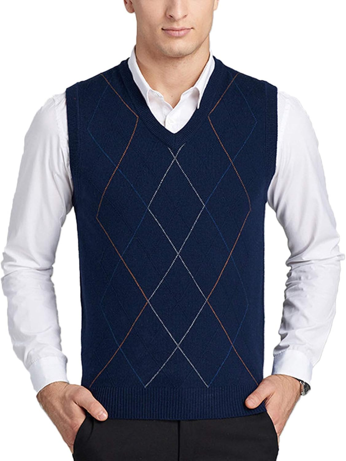 Flygo Men's Classic Pullover Argyle Vest Sweater