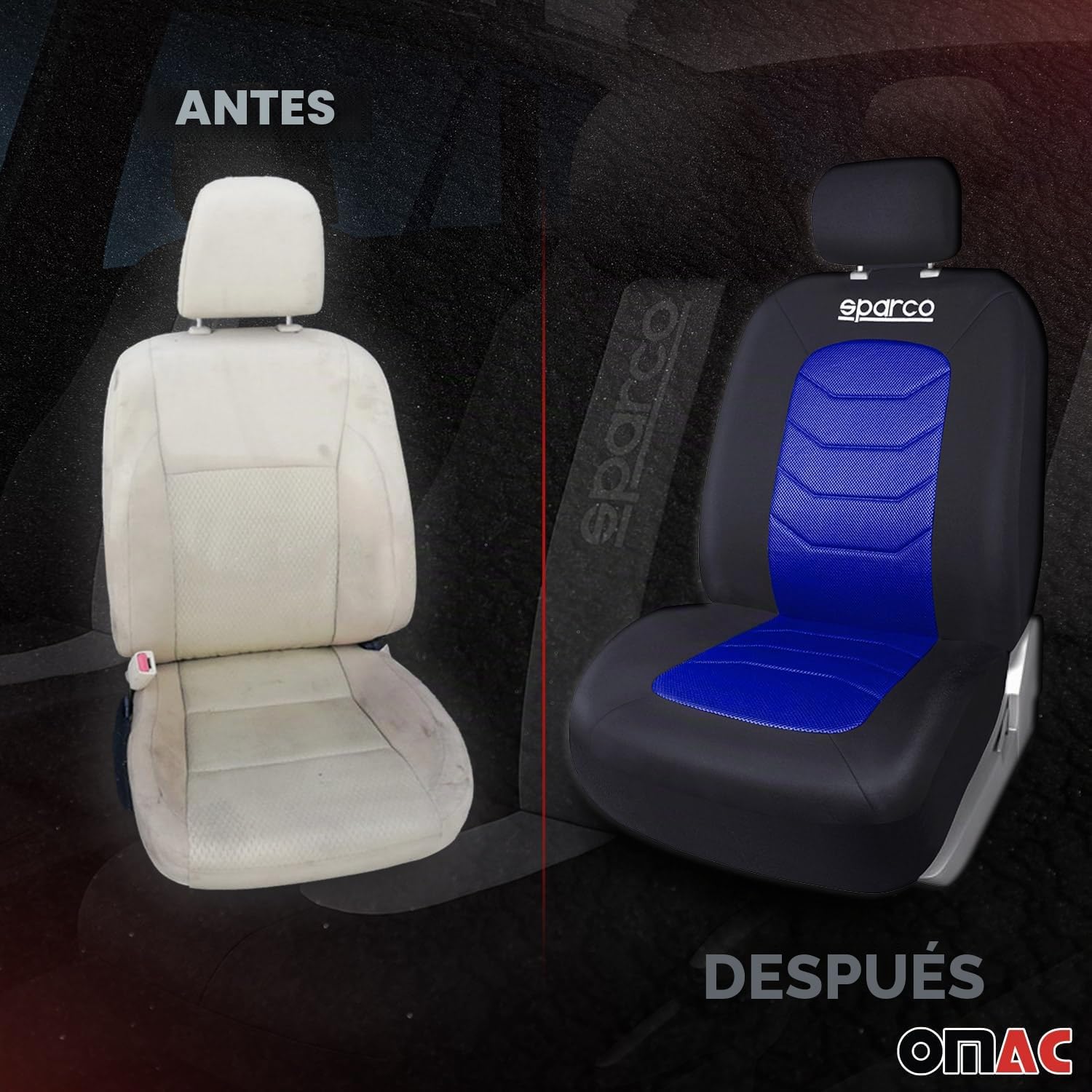 OMAC SPARCO Fundas Asientos Sitzauflage Sitzkissen Schonbezüge Autositzbezüge Universell Azul Delantero Trasero