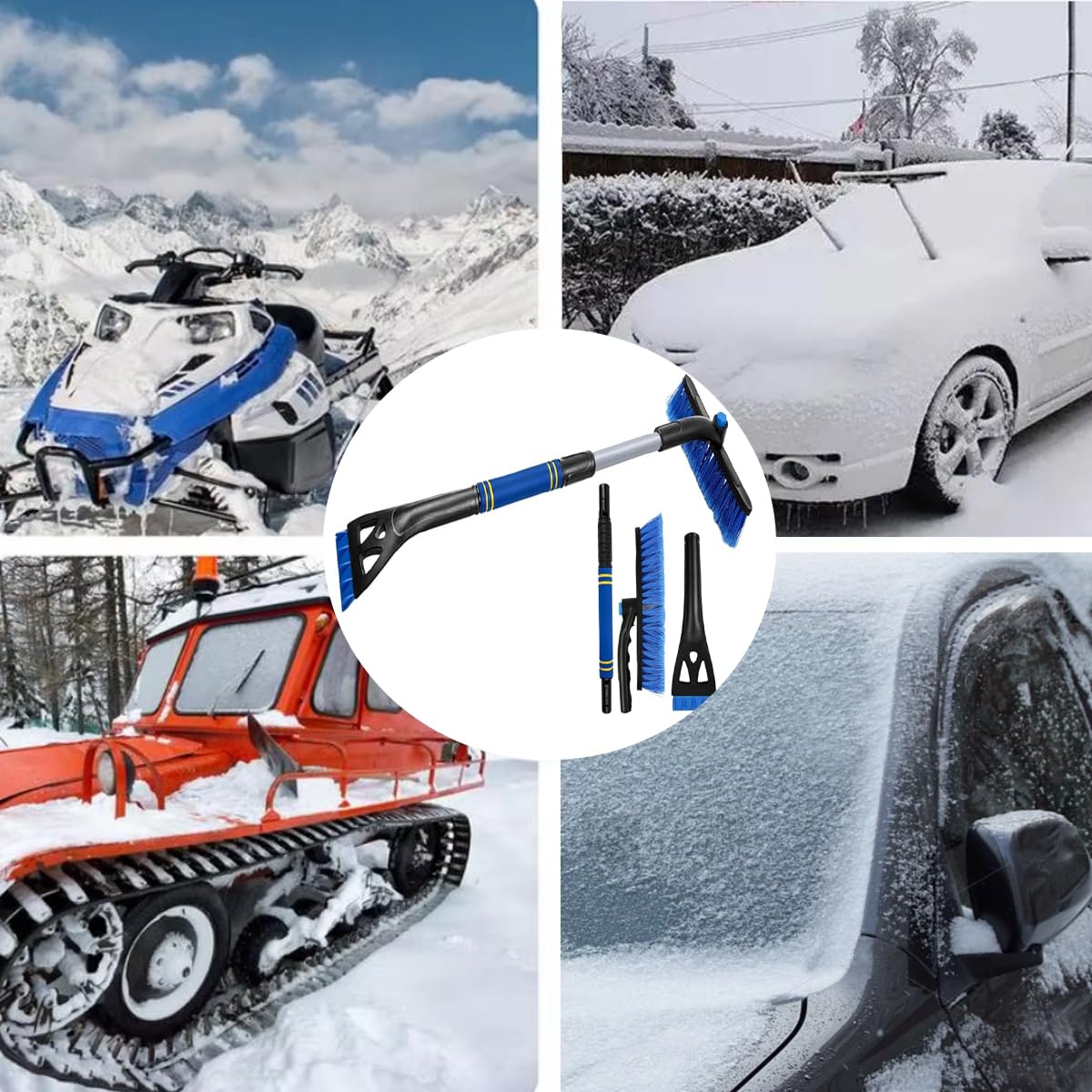 Cepillo de nieve telescópico de aluminio con raspador de hielo, accesorio de invierno para coche, SUV, agarre ergonómico de espuma para camiones, parabrisas y ventanas (azul)