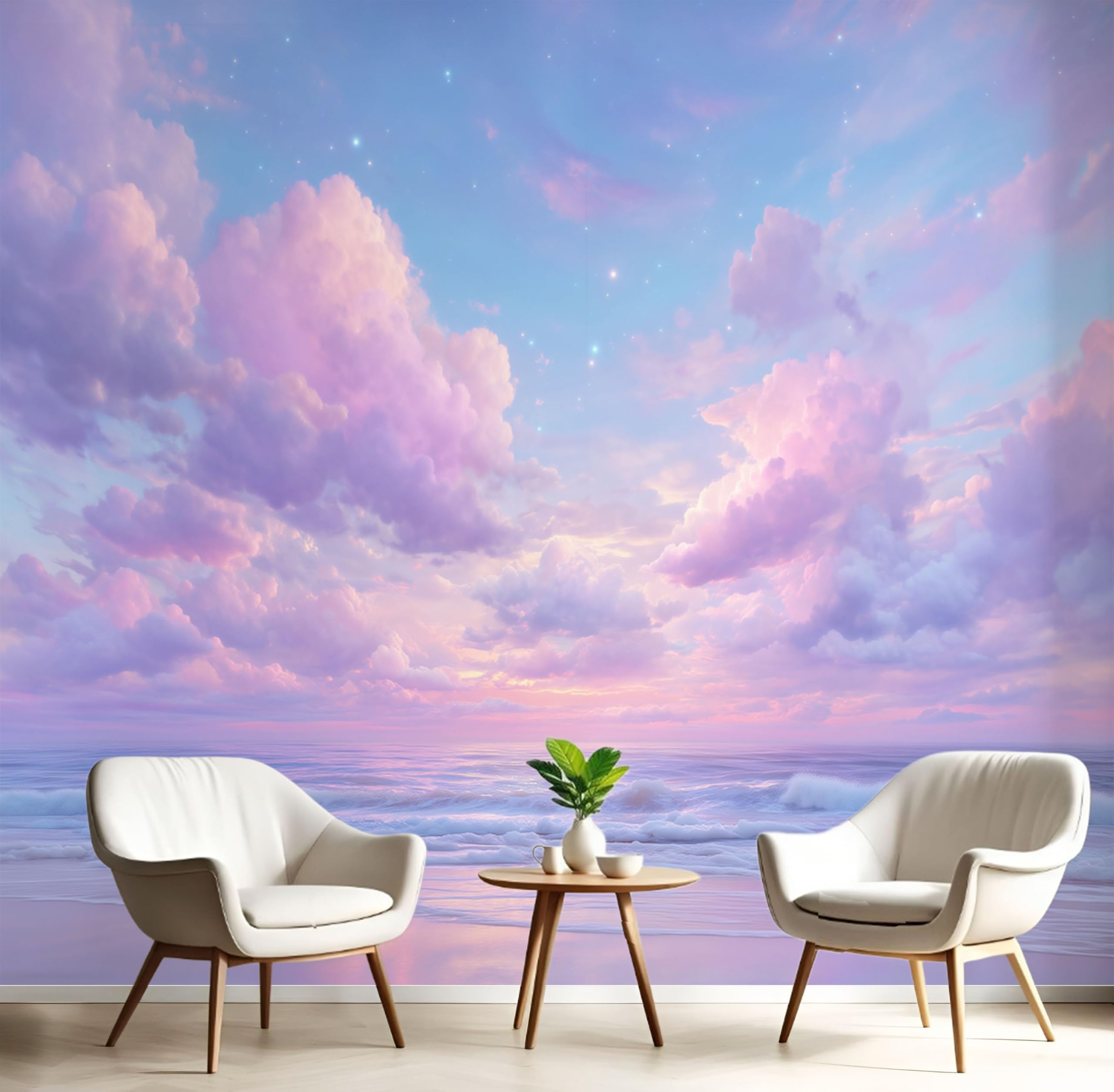 Papier peint panoramique nature lever du soleil 200x140cm intissé rose clair pour salon