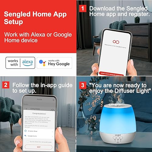 Miniatura 6 de Sengled Difusor inteligente de aceites esenciales WiFi, difusor ultrasónico de aromaterapia de 5.1fl oz con aplicación Alexa y Google Home y control