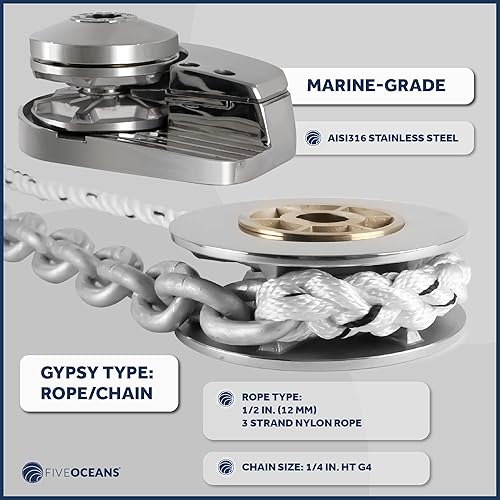 Miniatura 5 de Five Oceans Kit de molinete, molinete de anclaje de barco, 12 V CC, incluye solenoide, disyuntor, interruptor de pie arribaabajo e interruptor