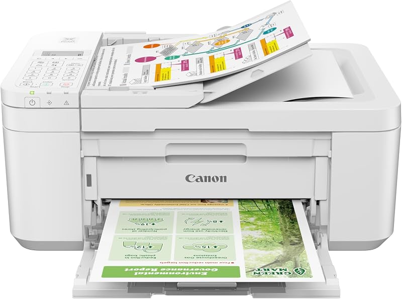 Canon PIXMA TR4720 Impresora inalámbrica todo en uno uso doméstico, con alimentador automático de documentos, impresión celular y fax incorporado, color blanco