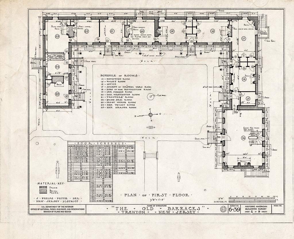 Historic Pictoric : Blueprint HABS NJ,11-Tret,4- (Sheet 4 of 9) - Old Barracks, South Willow Street, Trenton, Mercer County, NJ 30in x 24in