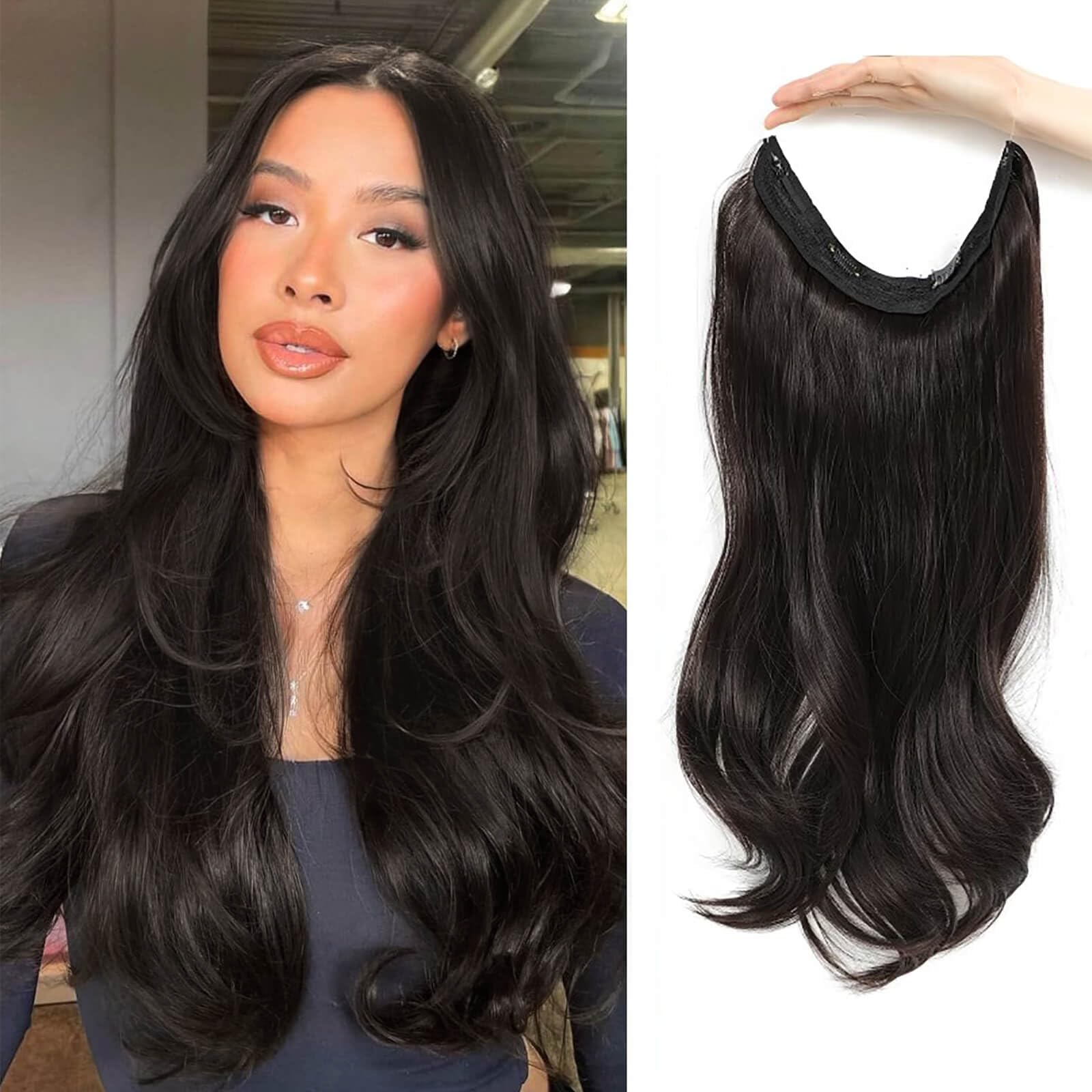 18 Inch Halos Hair Extension Dark Brown Body Wavy Hair