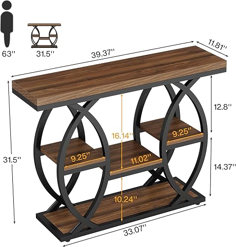 Miniatura 2 de Tribesigns Mesa de consola de 39.4 pulgadas, mesa industrial de 4 niveles para sofá con estantes de almacenamiento, mesas decorativas de madera