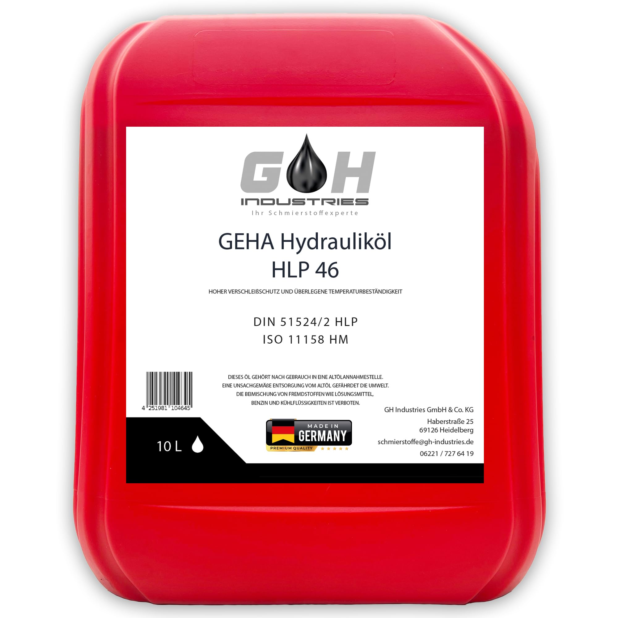 10 L Hydrauliköl HLP 46 ISO VG 46 nach DIN 51524/2 ISO 11158 HM Kanister 10 Liter