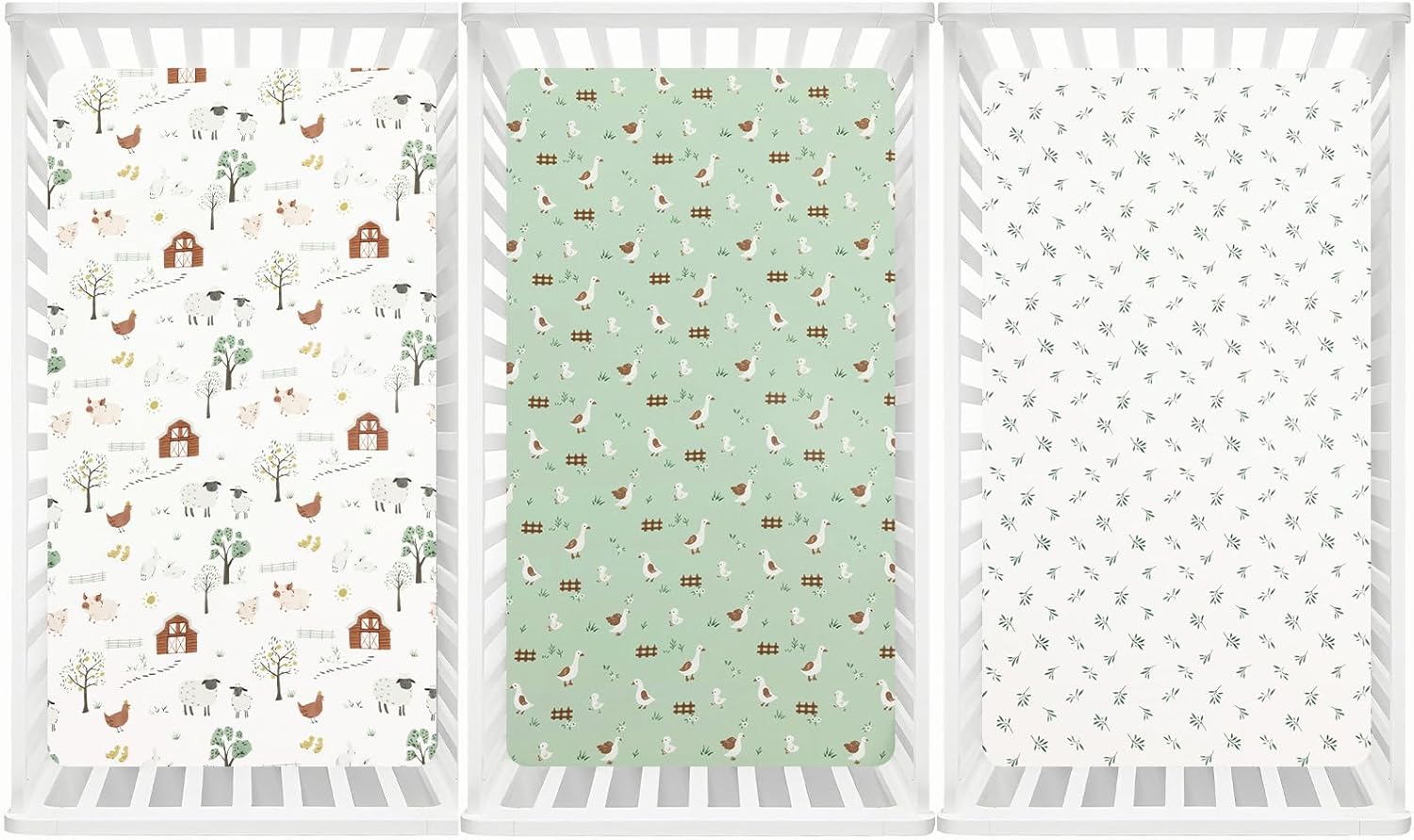 david's kids 3 Pack Fitted Crib Sheets, Ultra Soft Breathable Comfortable Baby Sheet Set for Boys Girls Neutral, 28x52 Inch Fits Standard Crib and Toddler Mattresses, Farm