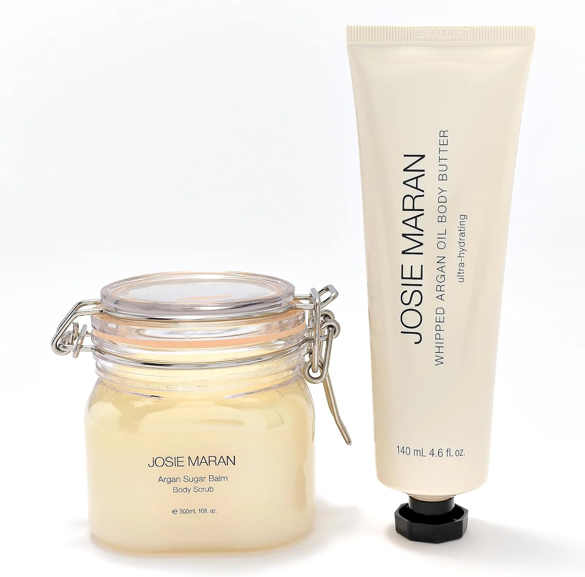 Josie Maran Bod Squad Body Care Set - Includes Argan Sugar Scrub & Body Butter - Nourishes Skin with Gentle Exfoliation and Intense Hydration - Unscented (2 Count)