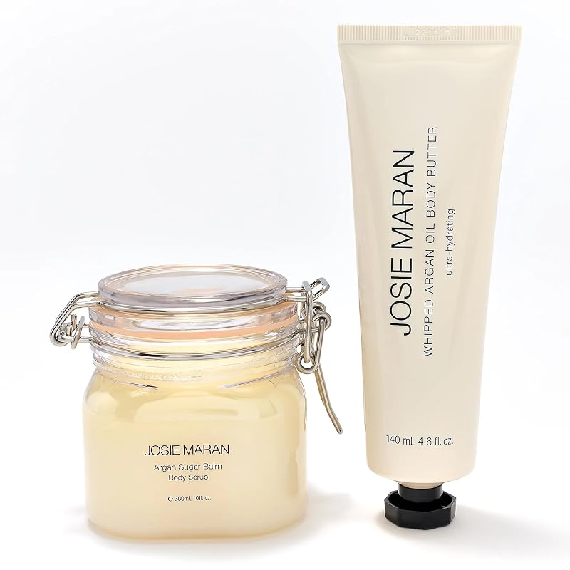 Josie Maran Bod Squad Conjunto de Cuidados Corporais com Esfoliante de Açúcar de Argan e Manteiga Corporal Sem Fragrância, 2 unidades