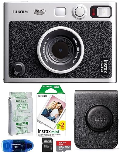 Fujifilm INSTAX Mini EVO Hybrid Instant Camera (Black) Bundle, Includes: Fujifilm Soft Case, Mini Film (30 Exposures), SanDisk 32GB MicroSDHC Memory Card and More (6 Items)