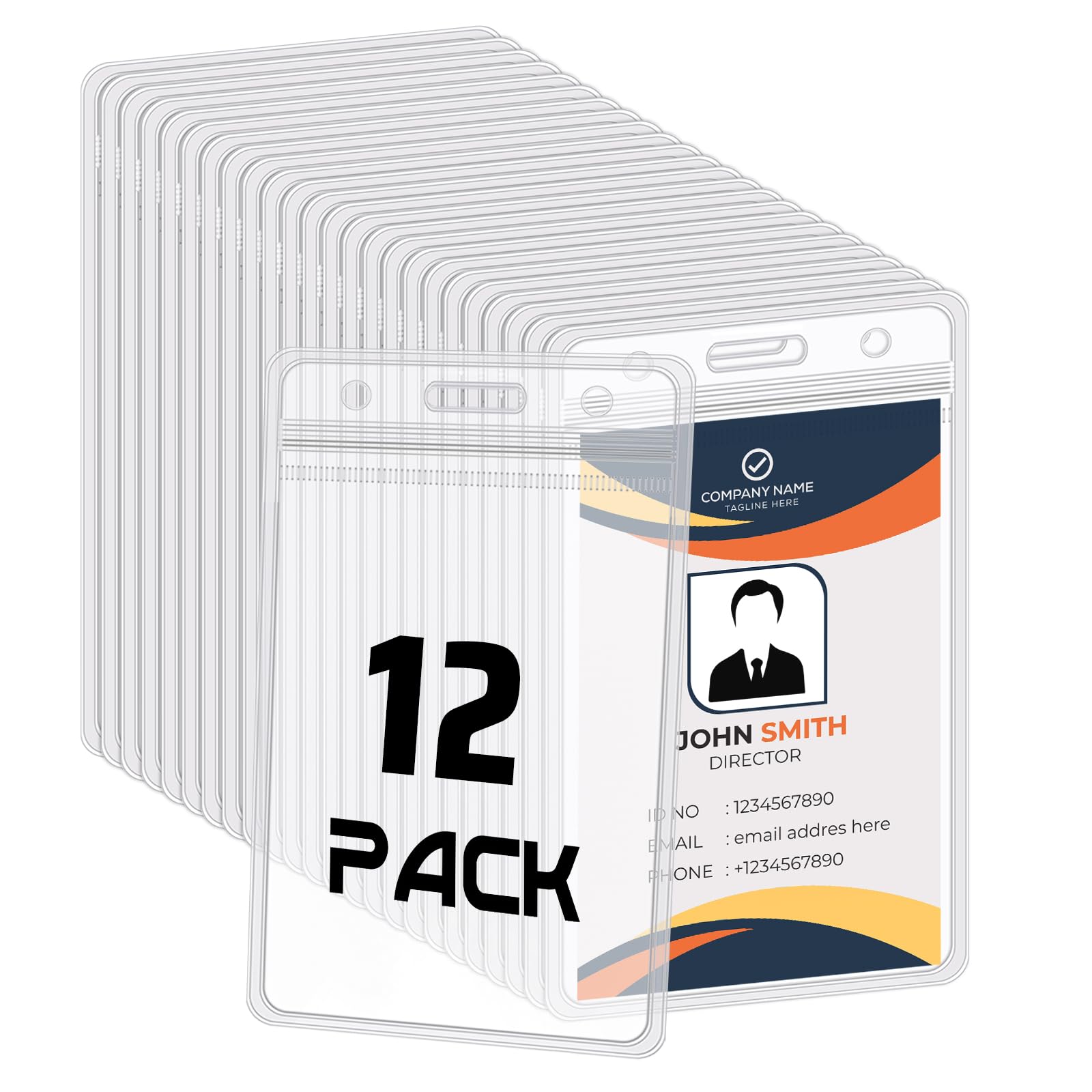 12 Pack Vertical ID Badge Holders Clear Plastic Waterproof Card Holder Resealable for Office Worker Teacher Nurse