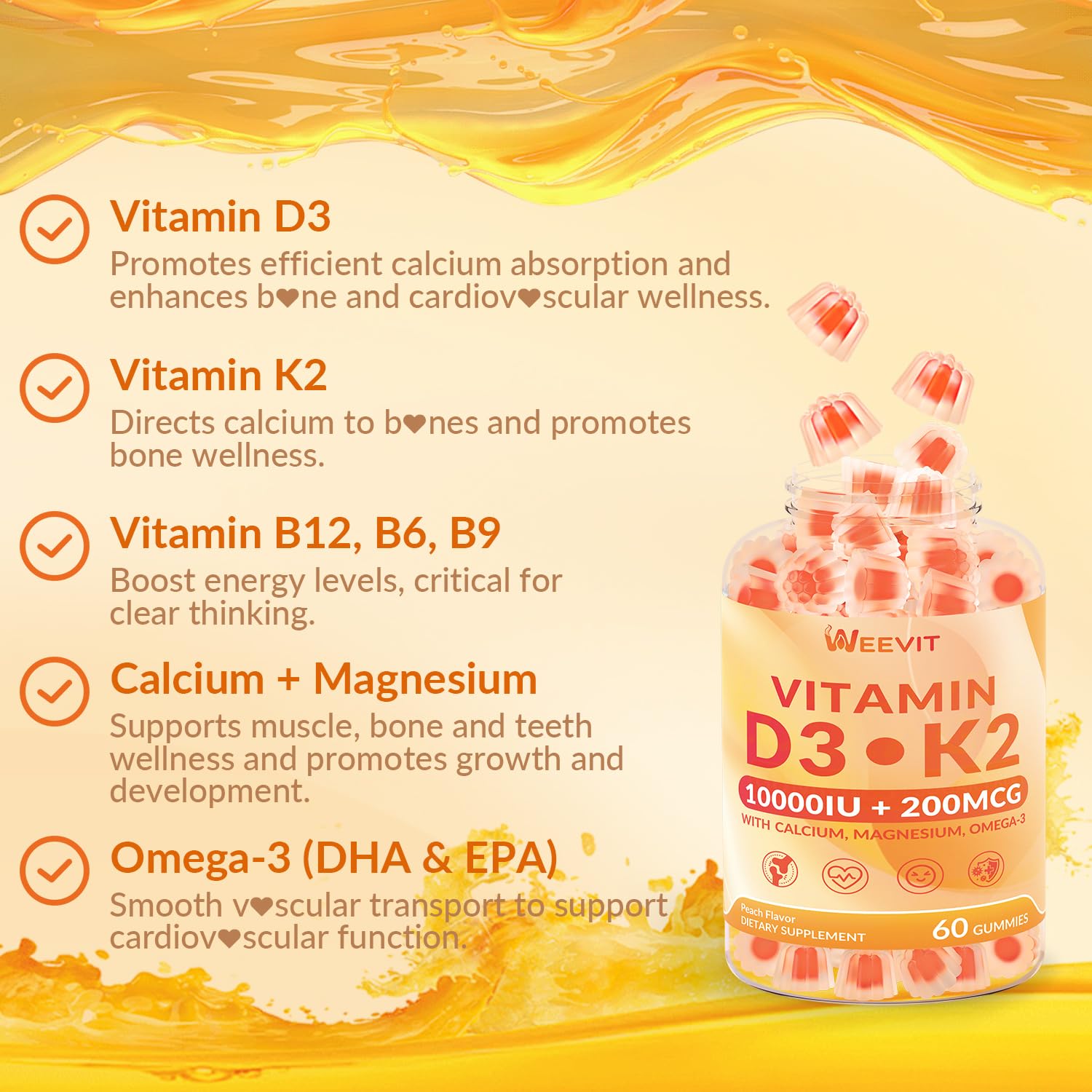 Vitamin D3 K2 Gummies, D3 K2 Vitamin 10000iu w/Omega-3, Magnesium, B12 — Amazon image 4