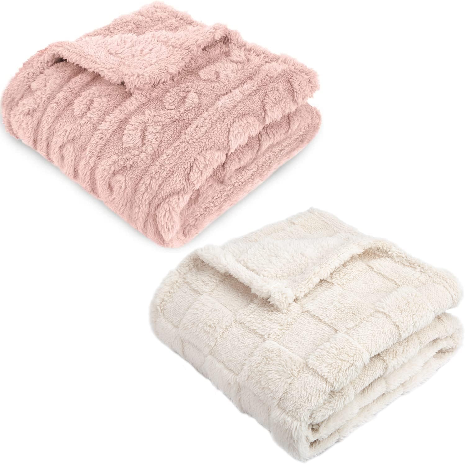 HOMRITAR Baby Blanket for Boys or Girls 3D Fluffy Fuzzy Blanket and 3D Fleece Fluffy Fuzzy Baby Blanket with Chessboard Grid Design Pink White
