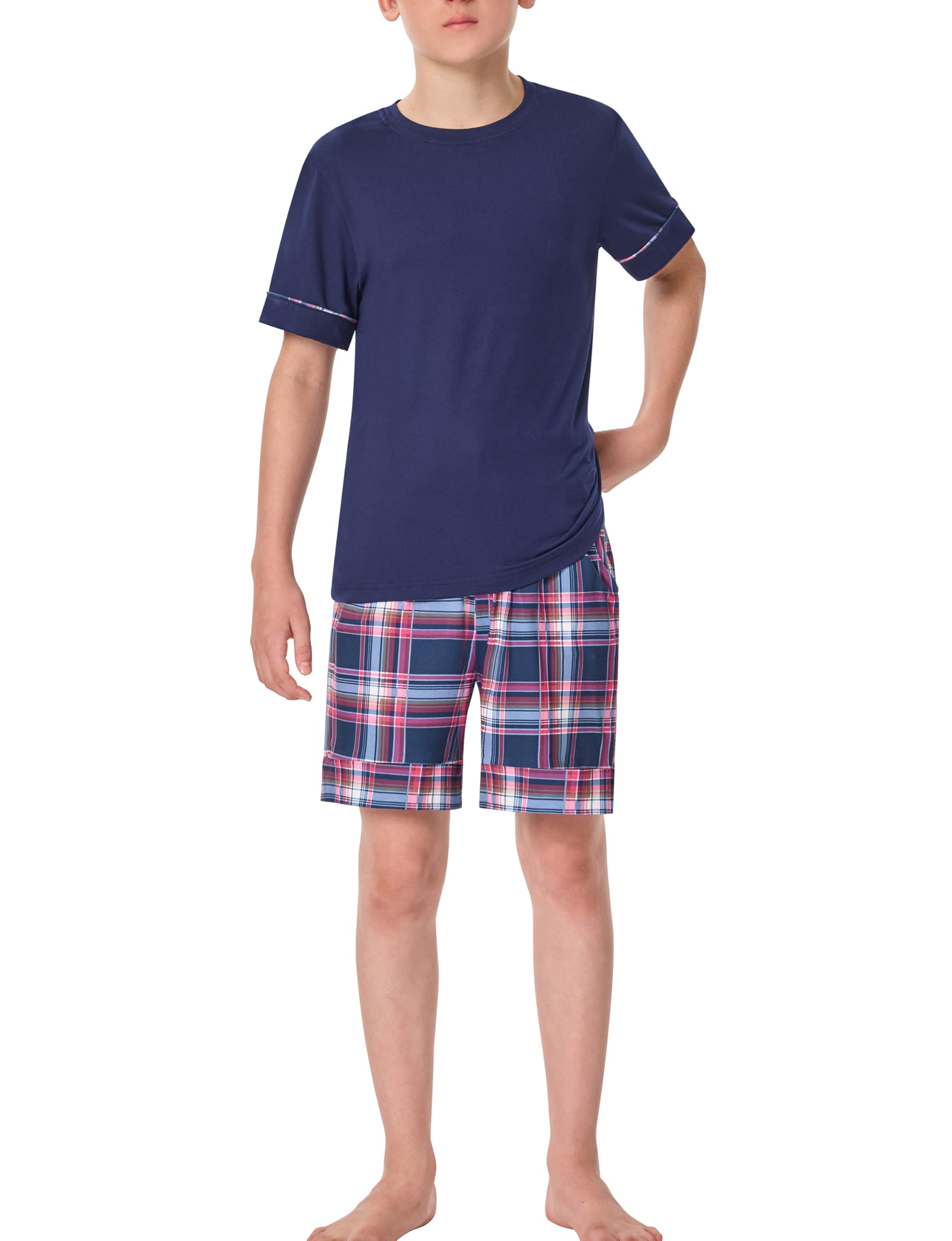 MoFiz Pyjama Garcon Court Ensembles de Pyjama Short Ete Doux Vêtements de Nuit Manche Courte Hauts de Pyjamas Short avec Poches