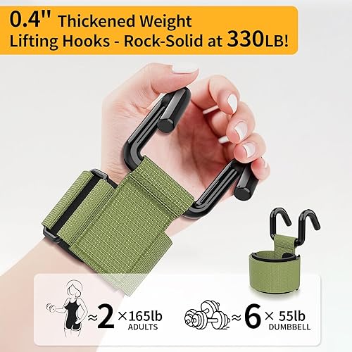 Miniatura 2 de GPANDAG Ganchos de levantamiento de pesas para hombres y mujeres (par), 330 LB correa de muñeca resistente para gimnasio con gancho