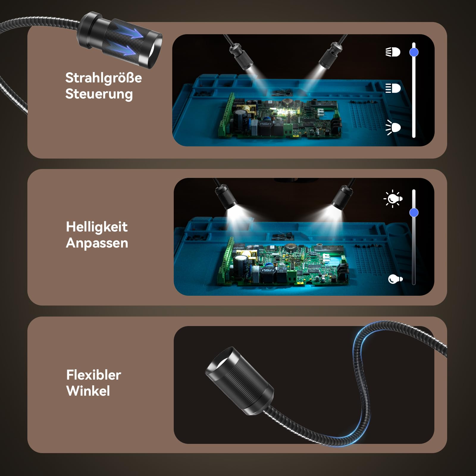 TOMLOV TM4K-AF Flex 4K Autofokus Digitales Mikroskop HDMI, 8" IPS Münzen Vergrößerung 2000X, 52MP Mikroskopkamera für Löten, mit Flex Arm, Multifunktionale Lötmatte, Seitenlichter, 64GB-Karte