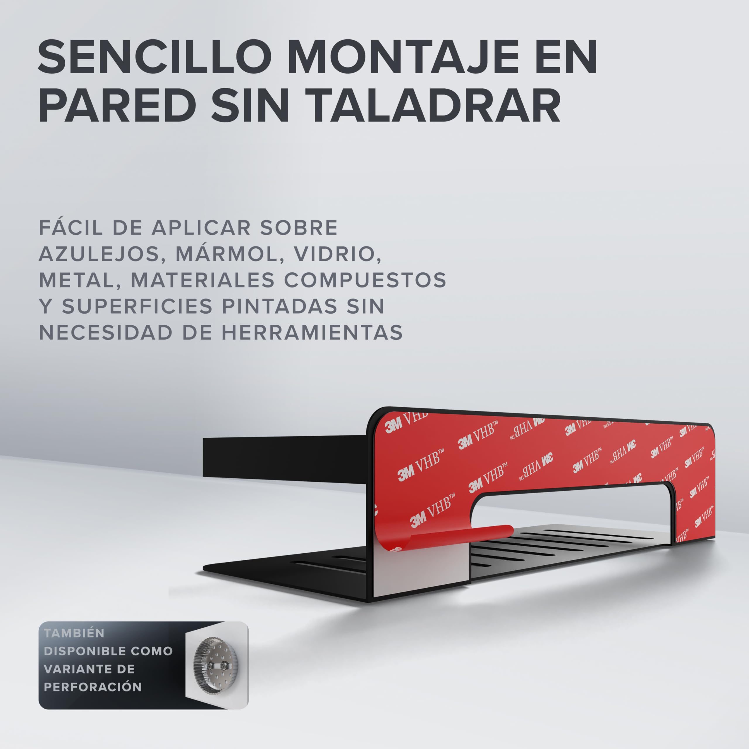 Ovimar Cesta de Ducha Rectangular Hinnoya | Negro Mate | Acero Inoxidable | Sin Taladrar | Para Pegar | Plato de Ducha | Ahorra Espacio | Para Bañera | Guarda Gel