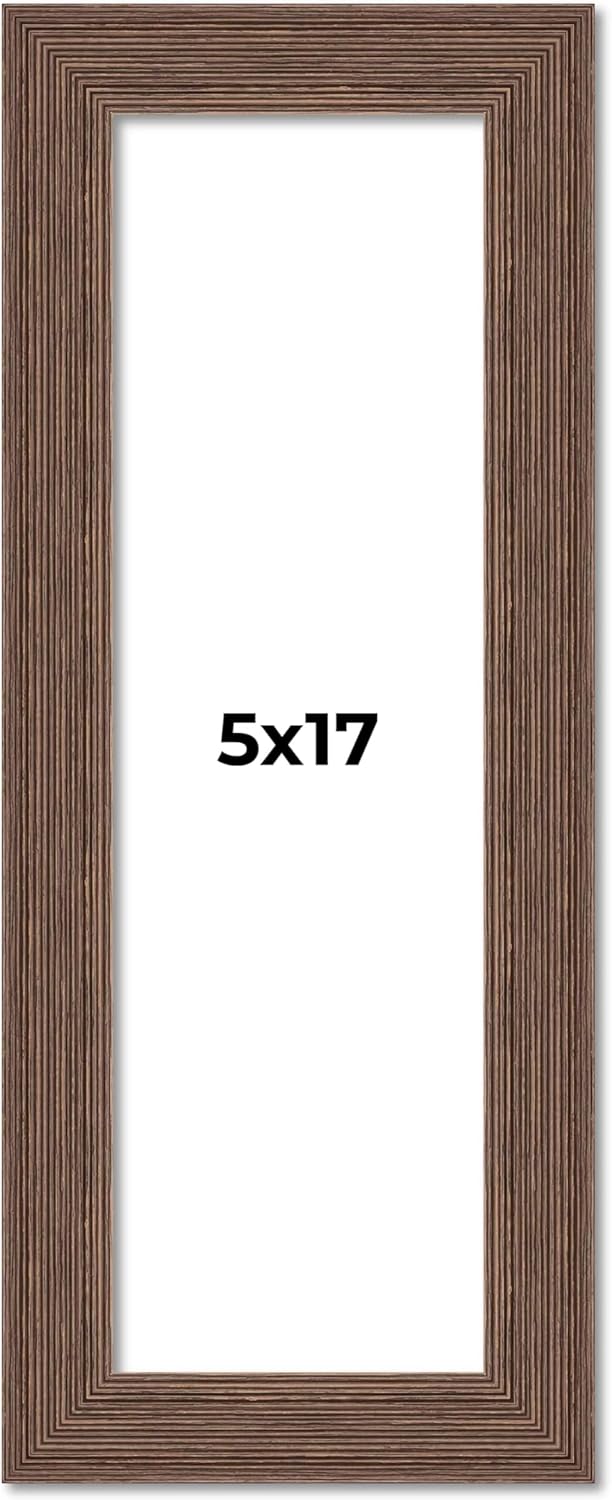 5x17 Frame Brown Farmhouse Solid Wood Picture Frame Width 1.5 Inches | Interior Frame Depth 0.5 Inches | Rustic Barnwood Brown Distressed Frame with UV Acrylic, Foam Board Backing & Hanging Hardware