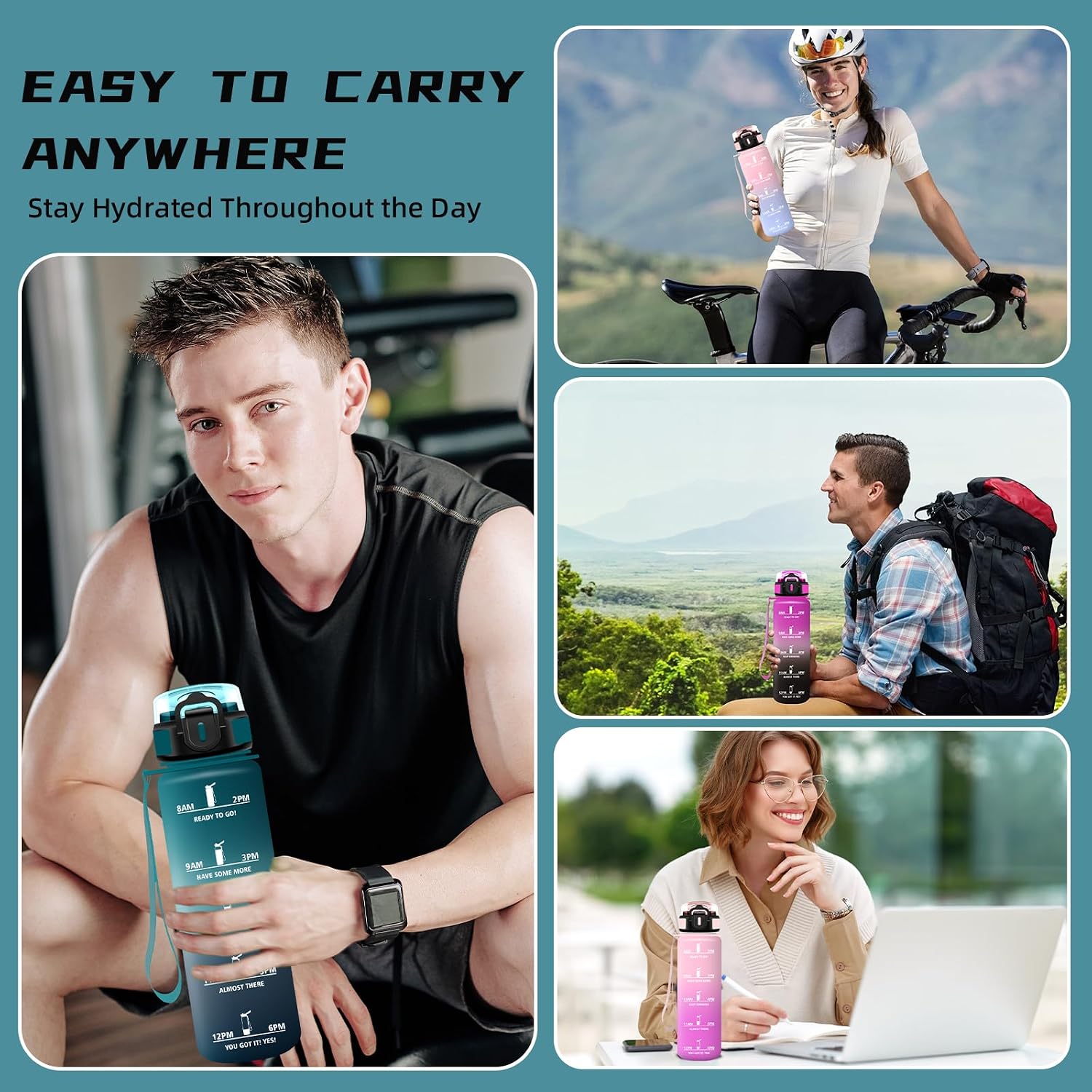 1 Litre Water Bottle with Straw Leakless Motivational Water Bottle Easy Clean Gym Slogan Motivational Water Bottles for Yoga Hiking Camping