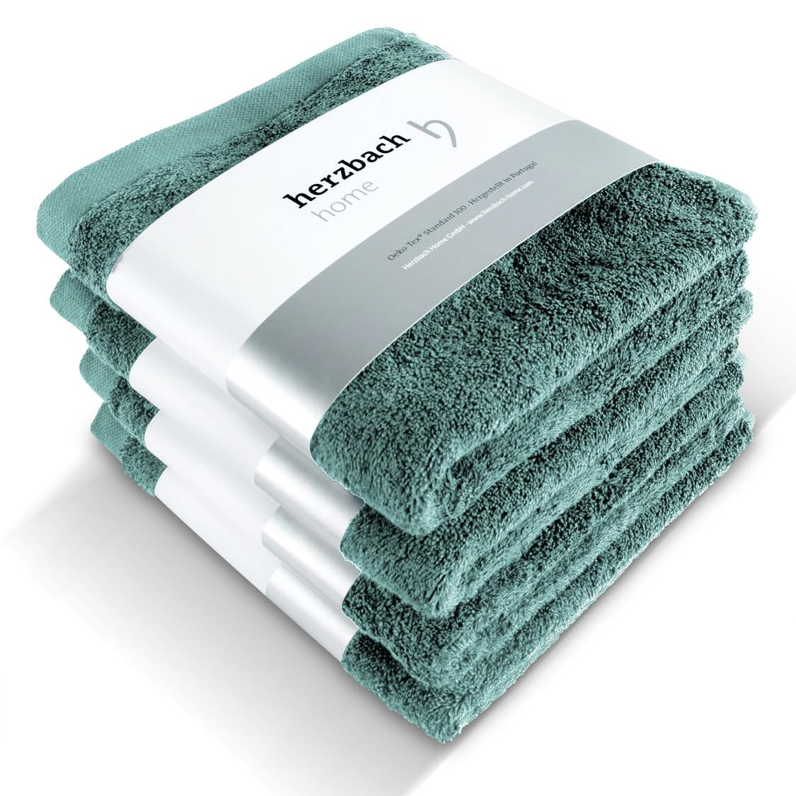herzbach home Toallas Premium 50 x 100 cm Juego de 4 (Verde océano), Suave y húmedo; Toallas absorbentes de la Mejor algodón | Extra suave y absorbente, duradero y fácil de limpiar, con colgador, gramaje de 550 g/m², fabricado en porugal