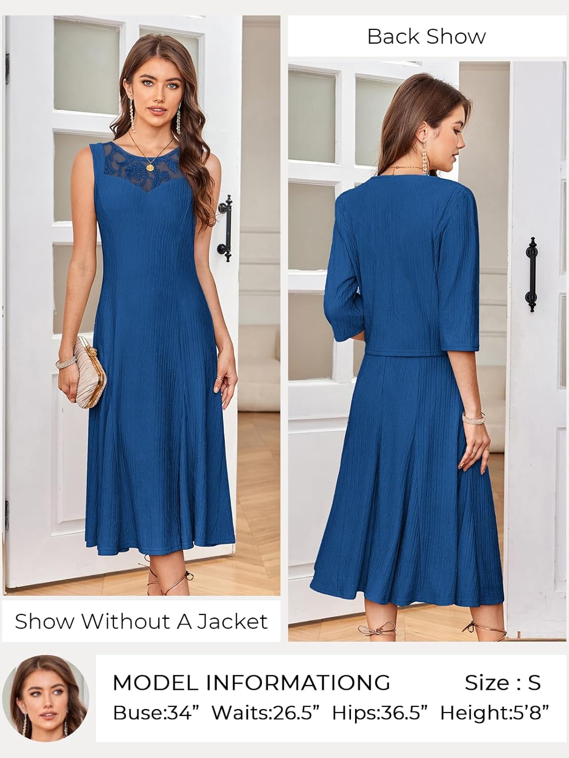 GRACE KARIN Mother of The Bride Dress - Wedding Guest Formal Evening Dress - Lace Sequins Midi Dress with Jacket - Image 2