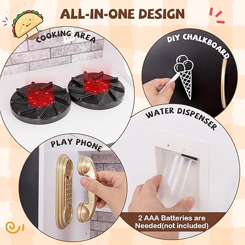 Vista 2 de HONEY JOY Juego de cocina para niños de 39 pulgadas, juego de cocina grande de madera con pizarrón, teléfono, utensilios, horno, microondas
