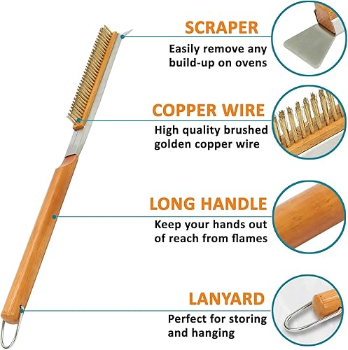 Miniatura 5 de Cepillo para horno de pizza con raspador, cerdas de latón, cepillo de pizza para horno de pizza, cepillo de piedra de pizza de 21 pulgadas,