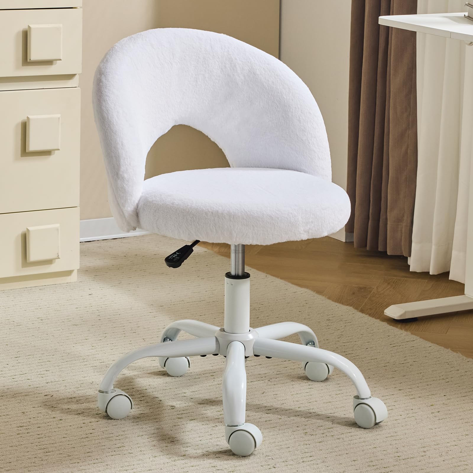 VINGLI Bürostuhl mit Rollen, Drehstuhl für mädchen Zimmer, Weiß