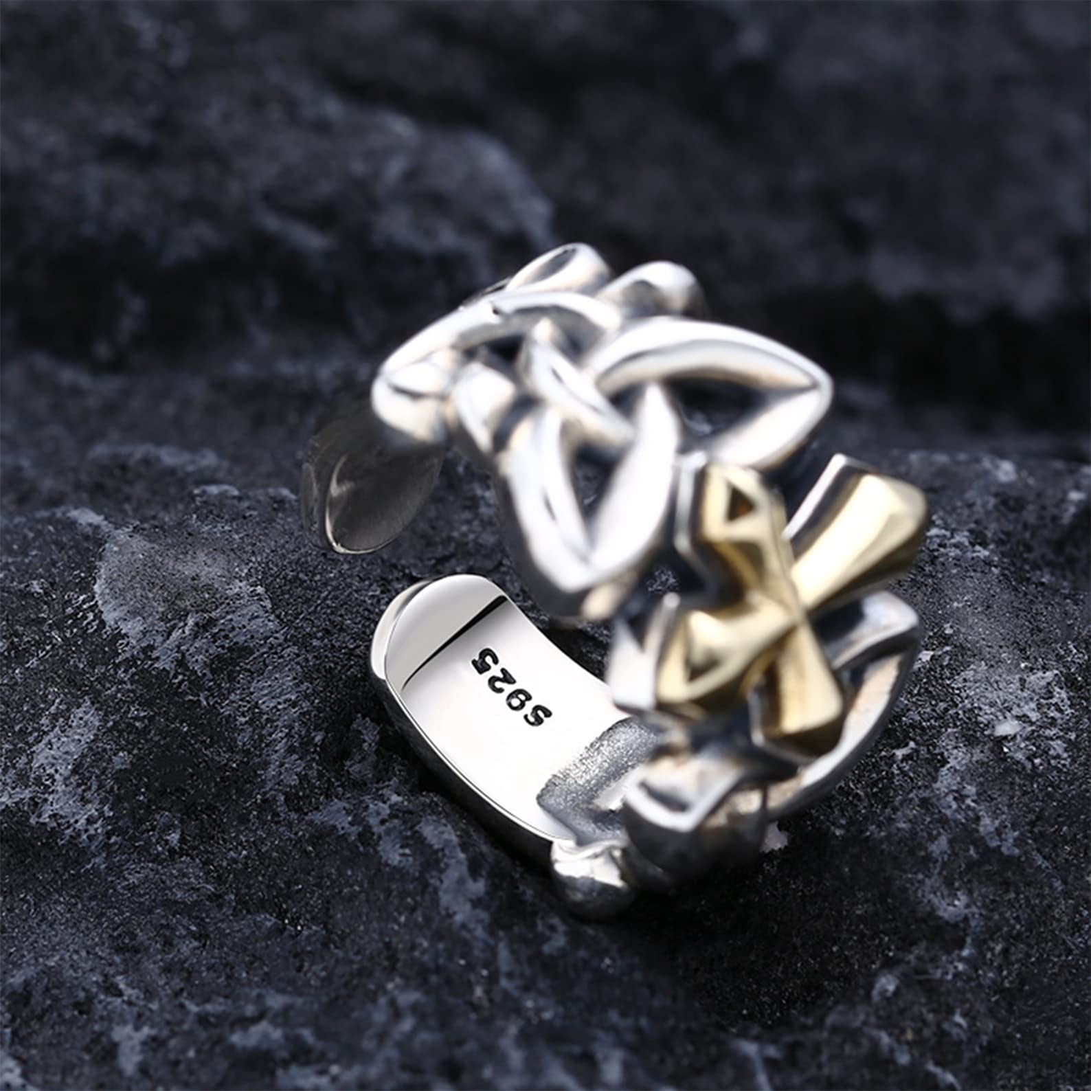 Anillo de cruz ajustable abierto para hombre, de plata de ley S925, chapado en oro, hecho a mano, accesorios de joyería vintage.
