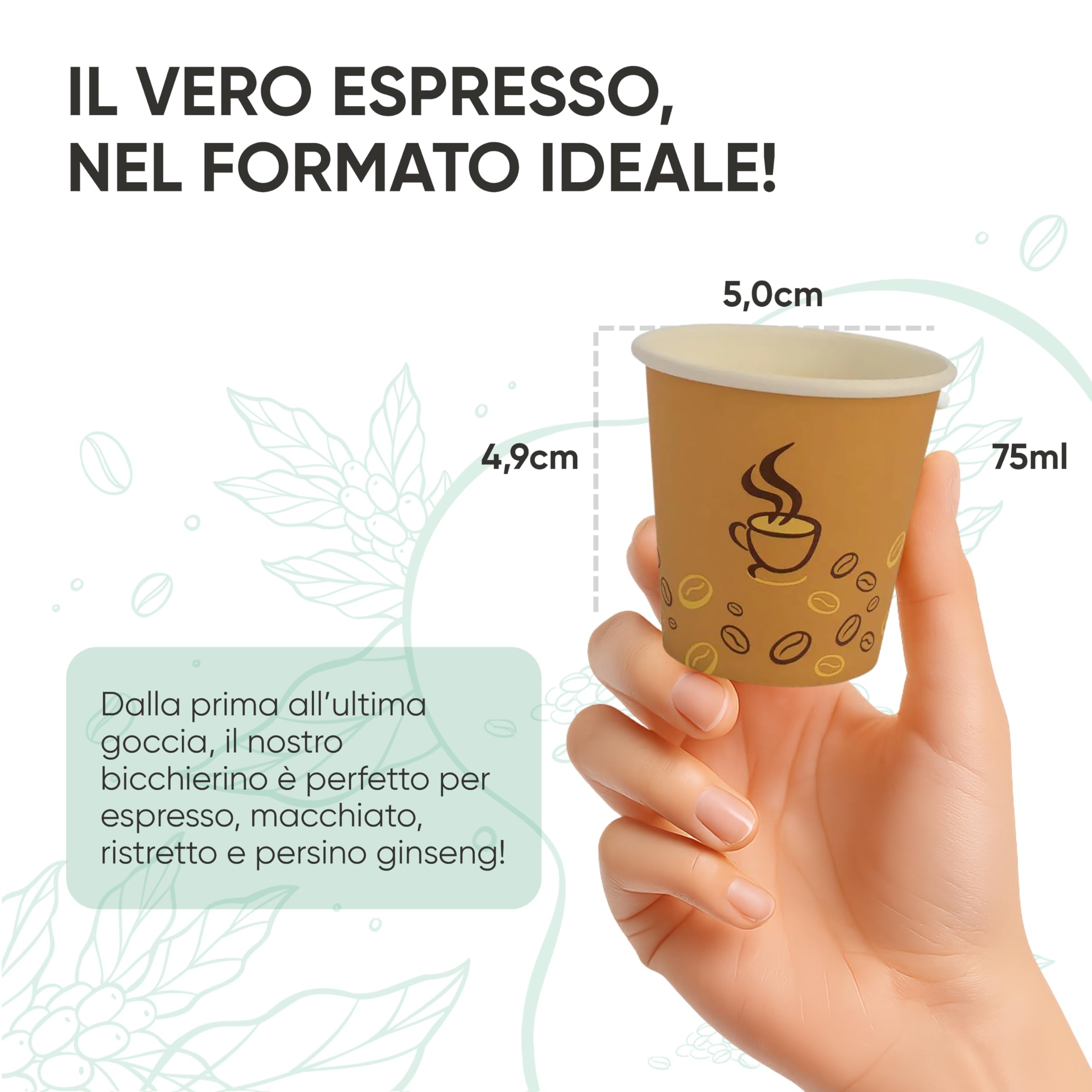 ecodrinks - 1000 Bicchieri Caffe Carta Da 75ml - Set Bicchierini caffè Monouso per Bevande Calde/Fredde - Biodegradabili, Eco-friendly e Made in Italy, Marrone