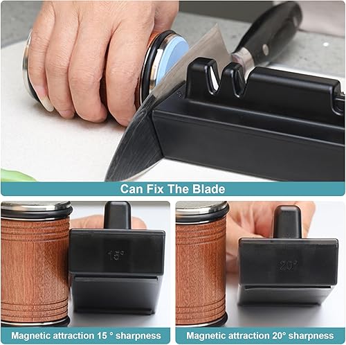 Miniatura 4 de Afilador de cuchillos rodantes con diamantes industriales, kit de afilado de cuchillos con discos de diamante y cerámica, base angular magnética