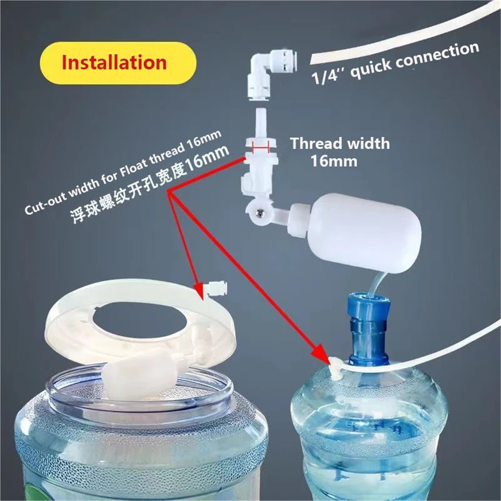 Kit de válvula de Flotador de Tubo de 1/4 Pulgadas for Sistema de ósmosis inversa de Agua RO (1 Unidad + válvula de Bola + tubería L + 5M) Filtro de Agua a presión for conectar