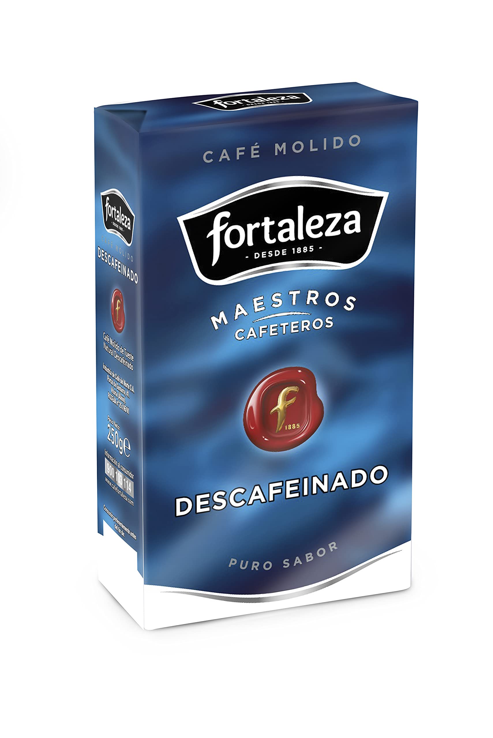 CAFÉ FORTALEZA Café Molido Descafeinado Pack 250g x 12 - Total 3 Kg - Intensidad 6/12 - Café Suave con Sabor Fino y Notas Florales - Café Descafeinado Arábica y Robusta para Filtro Émbolo e Italiana