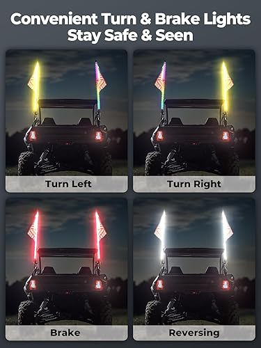 Miniatura 3 de Kemimoto Luces LED de látigo para UTV ATV con Bluetooth y poste de bandera de Estados Unidos, más de 366 modos de iluminación en espiral RGB