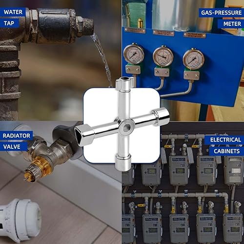 Miniatura 6 de Llave Sillcock multifuncional triangular de 4 vías, llave cuadrada de agua, llave de acero para llave de acero para medidor de gas de agua