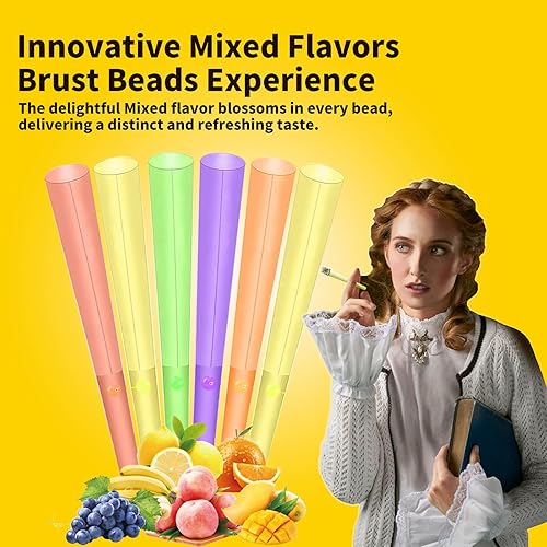 Miniatura 4 de NILEF Conos de pop preenrollados saborizados  Paquete de 30  6 sabores diferentes  5 conos de cada sabor  3.307 in  Punta de filtro con cuentas de