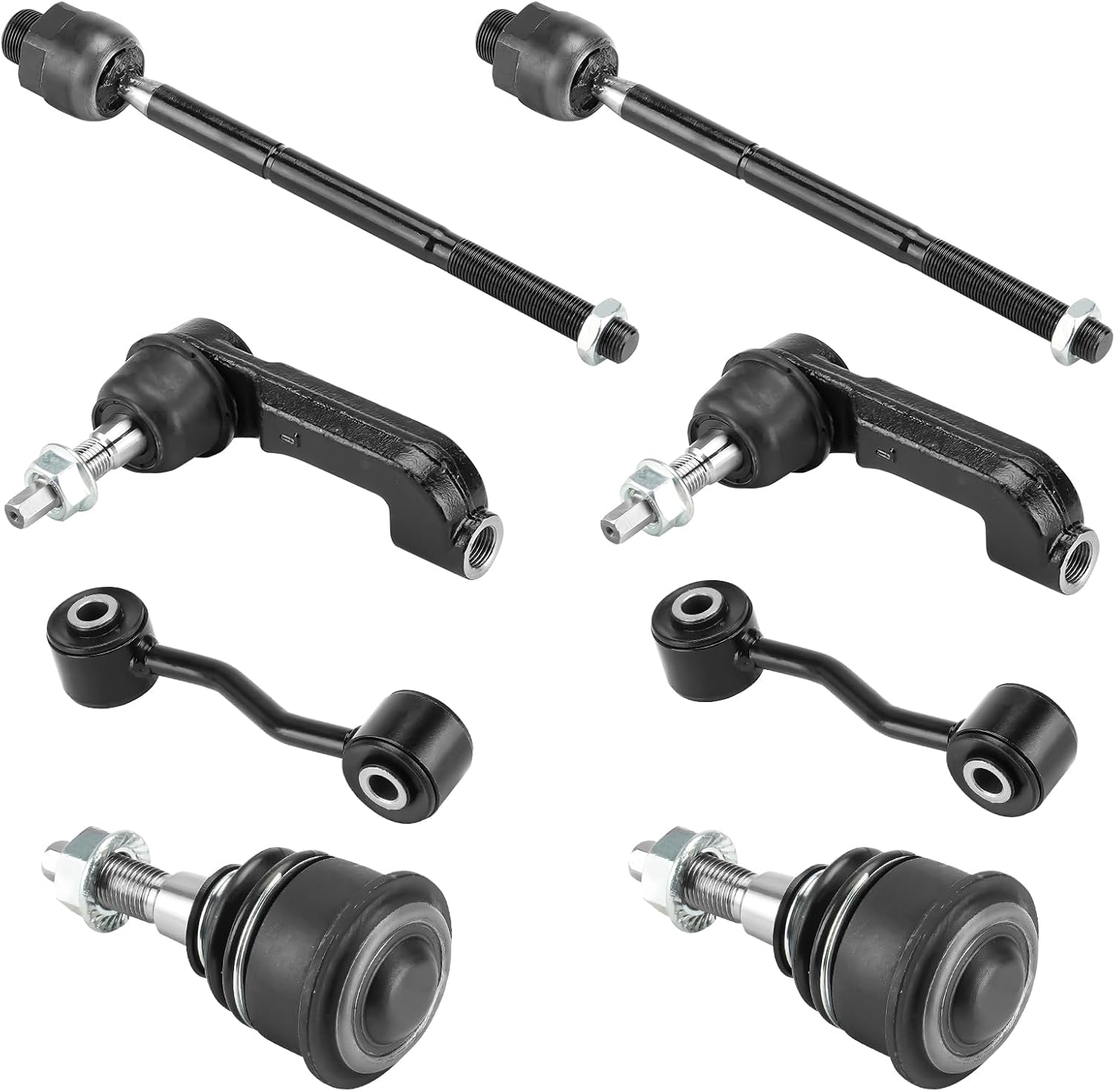 10PCS Front Upper Control Arms with Ball Joint Fit for 02-04 Jeep Liberty Sway Bar Link Outer Inner Tie Rod End Front Suspension Kit K3198 K3199 EV402 ES3535 ES3536 K7391