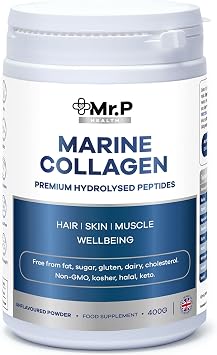 Marine Collagen Peptides 400g Types I III Food Supplement Unflavoured Powder Ideal for Skin Hair Nails Joints Muscles Gluten Free Halal Kosher Keto Paleo 30 Day Supply,