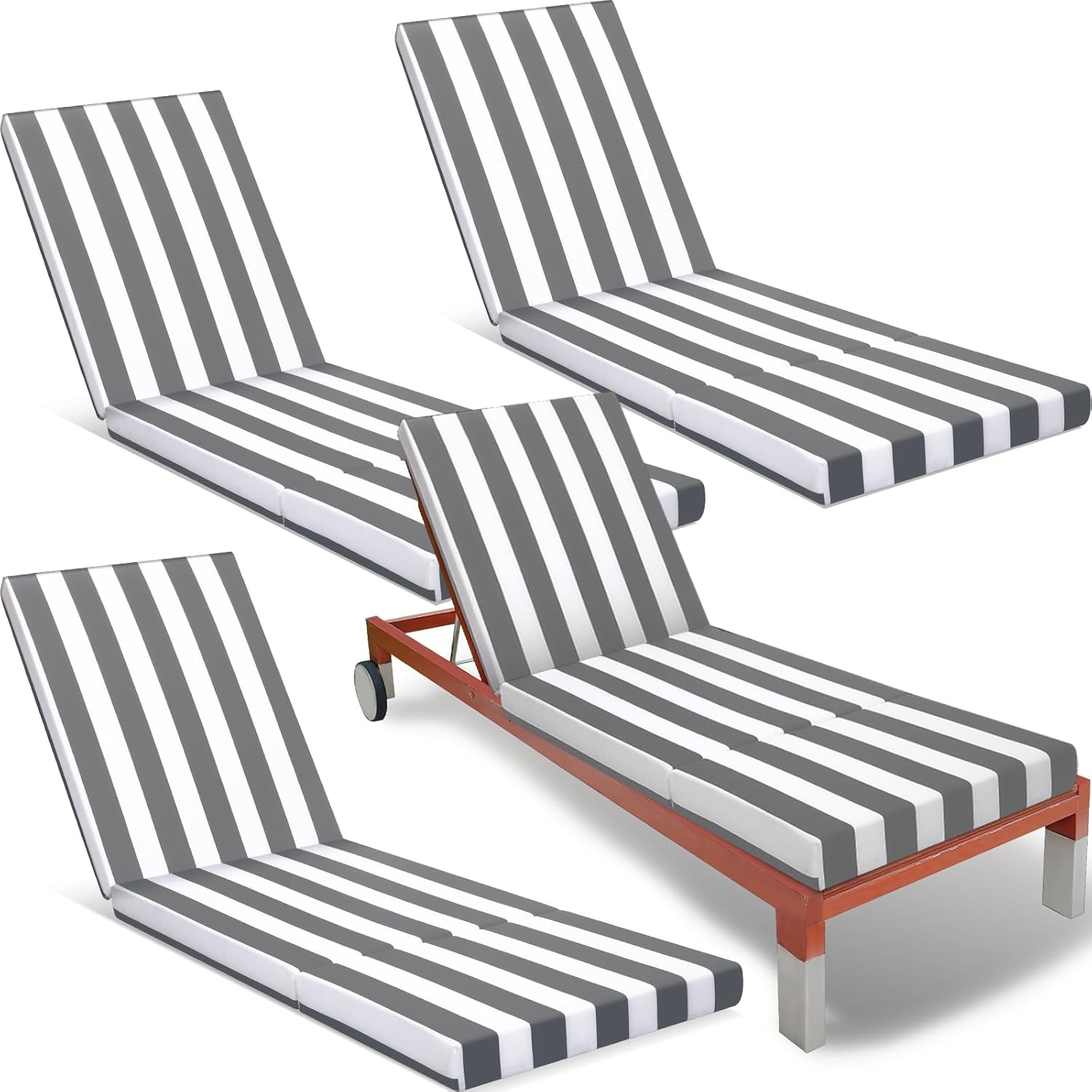 pinkunn 4 pcs chaise lounge cushion outdoor lounge chair cushions 21 x 72 x 3 inch bench seasonal replacement cushions for summer patio bench pool beach (grey,white) grey, white 4