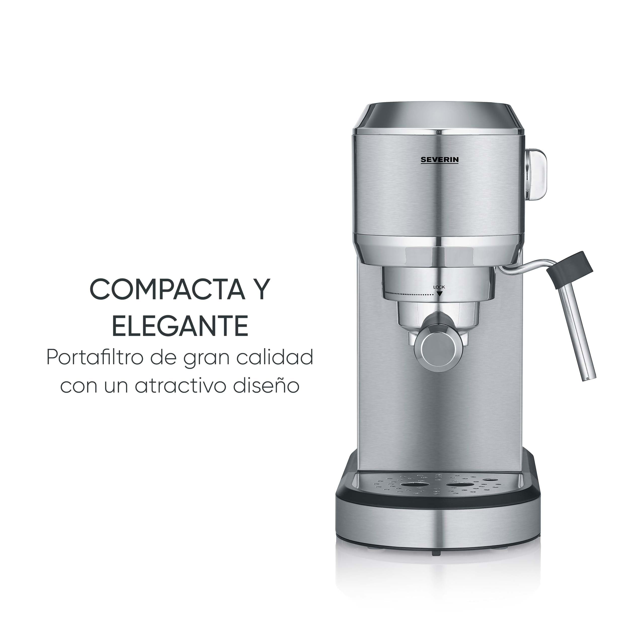 SEVERIN Cafetera espresso ‘Newspresa’, bomba ULKA de 20 bares, boquilla para espumar leche, depósito de agua de 1 litro, para una o dos tazas, color plata, acero inoxidable, 1350 W, KA 5997