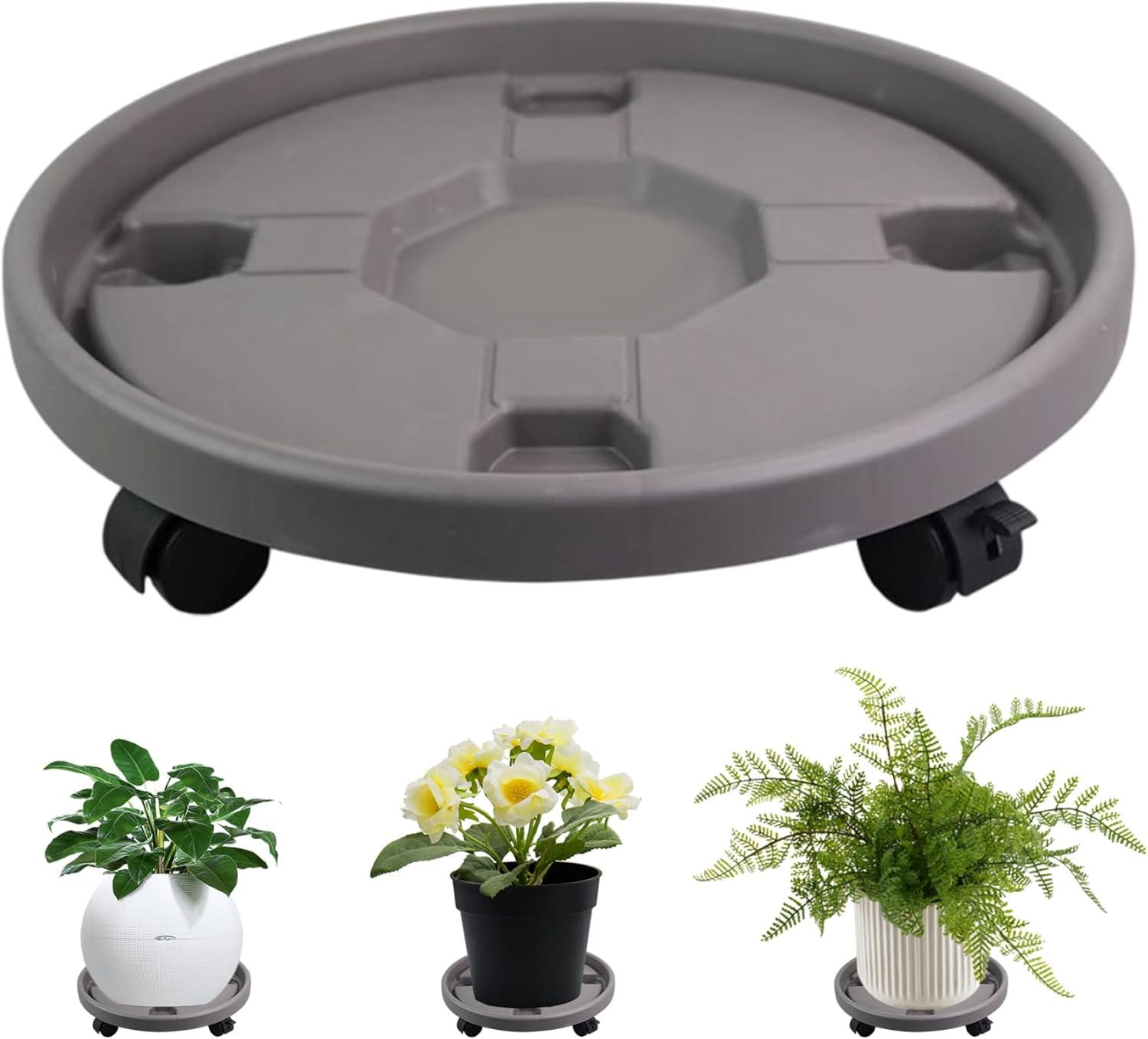 Plant Caddy Plant Caddy with Wheels, Plastic Stands Outdoor Strong Load Capacity Multifunctional Pot Roller for Plants, Flower Pot, Grey