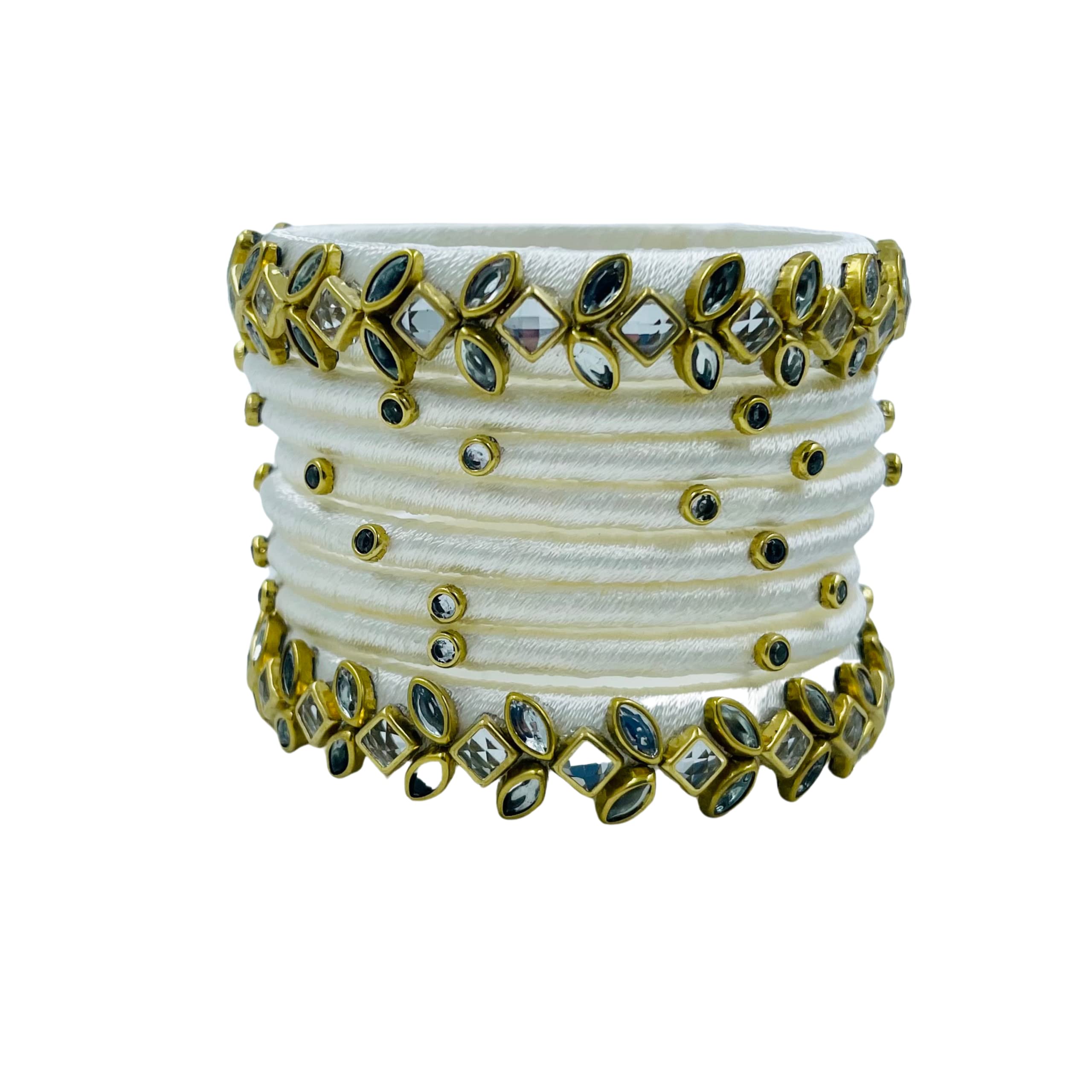Yaalz Silk Thread Kundan Embellished 8Pcs Set Bangles for Babies, Girls and Women for Festival, Traditional, Birthday, Everyday Office-casual wear in Off White Colors (B0BL7JJD5V) Amazon Price History, Amazon Price Tracker