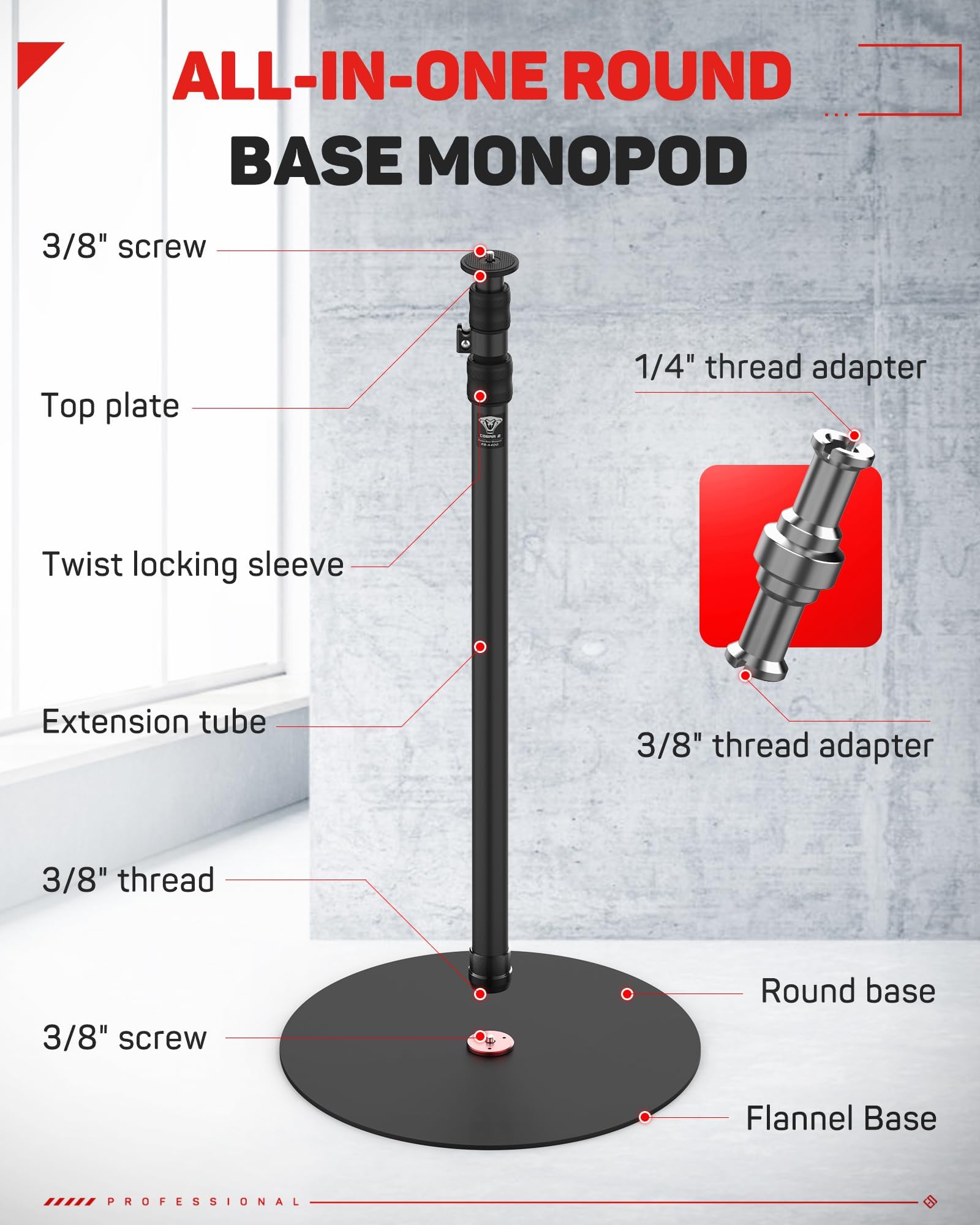 IFOOTAGE Cobra RB-A400 Monopiede con base rotonda, monopiede in alluminio per fotocamera, compatibilità con fotocamere DSLR e videocamere (201,6 cm/79,4 pollici, 2 confezioni)