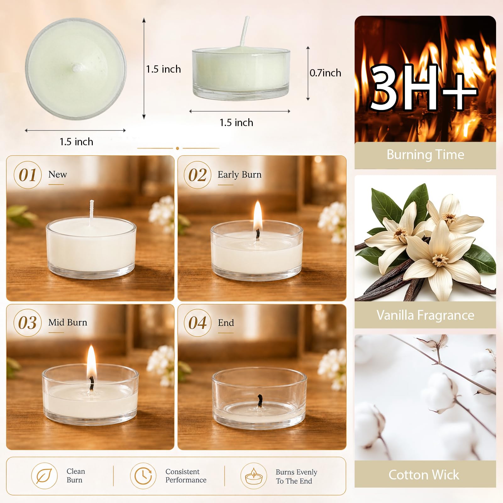 Velas perfumadas de vainilla, 24 unidades, color blanco marfil, sin humo, para relajar spa, yoga y ambiente de dormitorio
