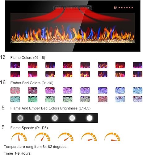 Miniatura 3 de Chimenea eléctrica de 50 pulgadas para interiores montada en la pared y empotrada con control remoto y pantalla táctil, función de temporizadorllama