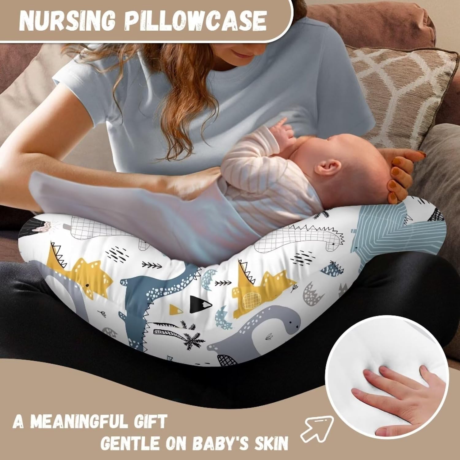 Dinosaur Nursing Pillow Cover Stretchy Removable Cover for Breastfeeding Pillows, Dinosaur Comfortable Slipcover for Baby Girl and Boy Fits The Original Support Pillow - Image 5