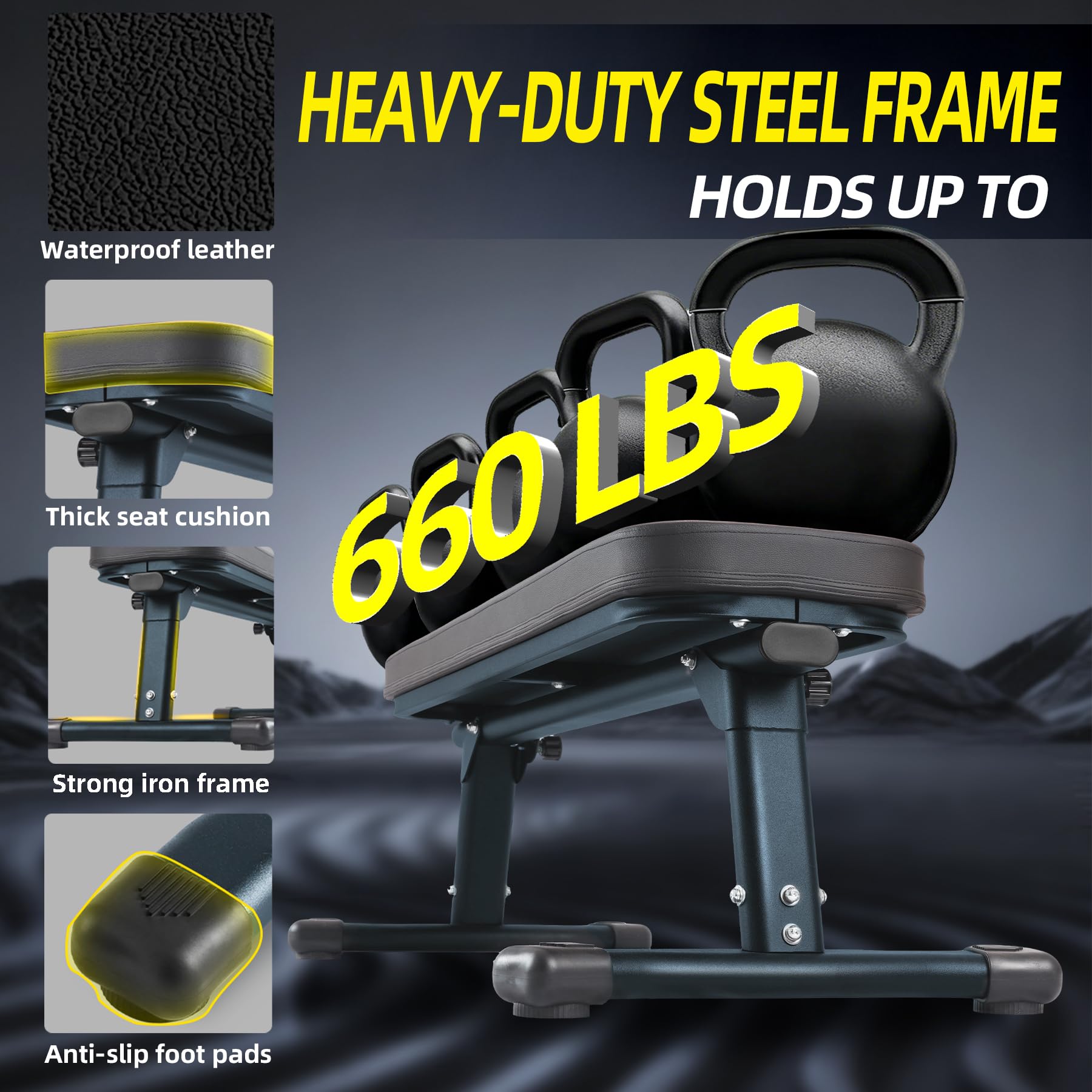 Flat Weight Bench, 2.4 Inch Thick Pad Workout Bench 660 LBS Bench Press Exercise Equipment for Home Gym Strength Weight Training